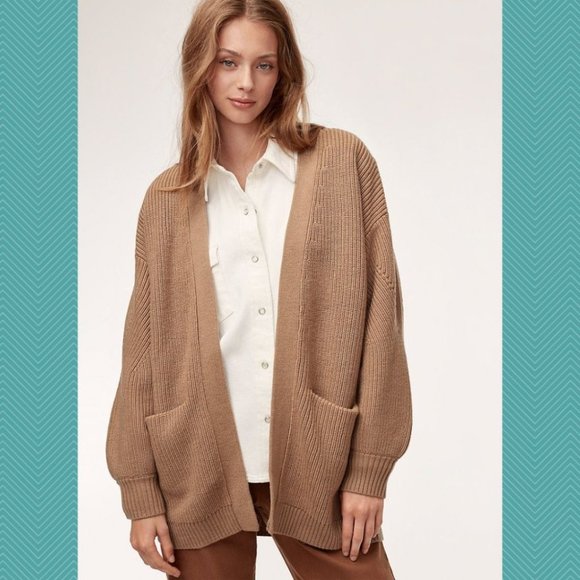 Aritzia Sweaters - Wilfred Free Beige 100% Merino Wool Ribbed Knit Unwind Cardigan